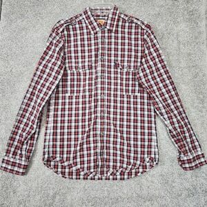 BOSS Orange Shirt Mens Medium Blue Red Check Long Sleeve Button Up Cotton